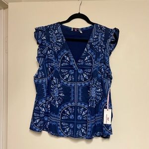 Vineyard Vines Scarf Print Pintuck Flutter Sleeve Top